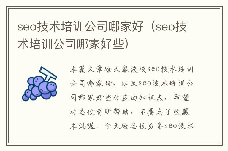 seo技术培训公司哪家好（seo技术培训公司哪家好些）