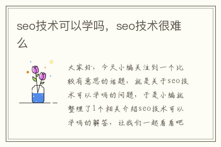 seo技术可以学吗，seo技术很难么