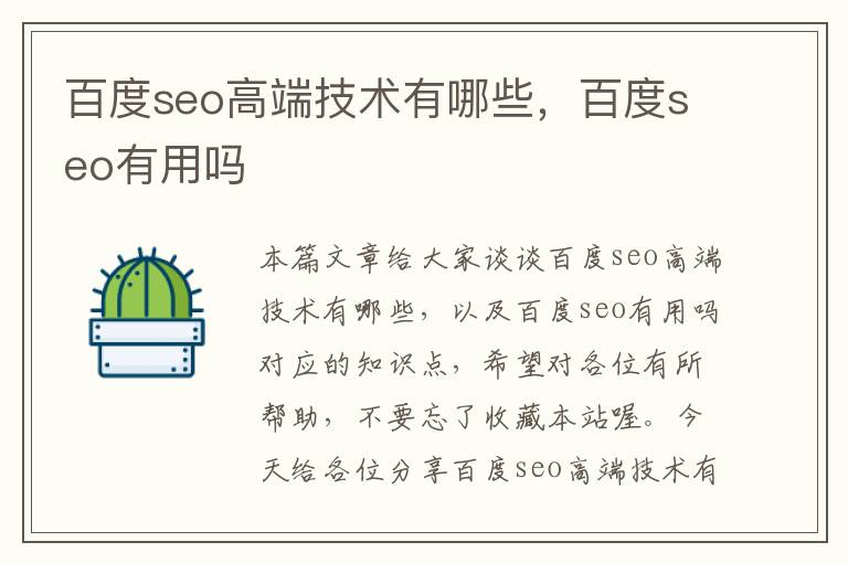 百度seo高端技术有哪些，百度seo有用吗