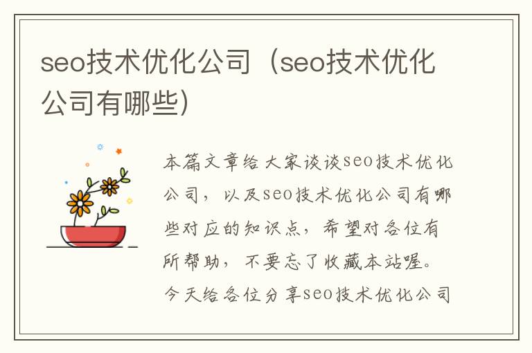 seo技术优化公司（seo技术优化公司有哪些）