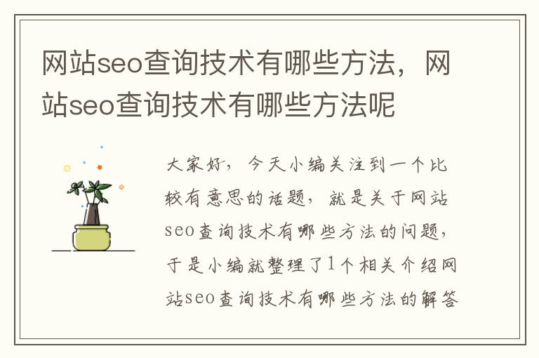 网站seo查询技术有哪些方法，网站seo查询技术有哪些方法呢