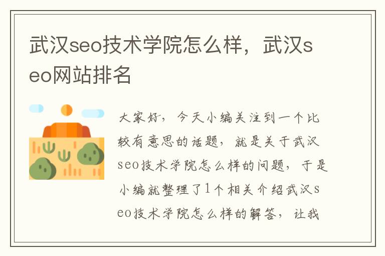 武汉seo技术学院怎么样，武汉seo网站排名