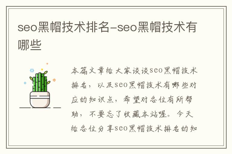 seo黑帽技术排名-seo黑帽技术有哪些