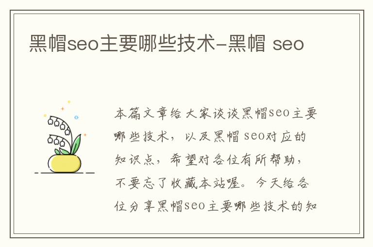 黑帽seo主要哪些技术-黑帽 seo