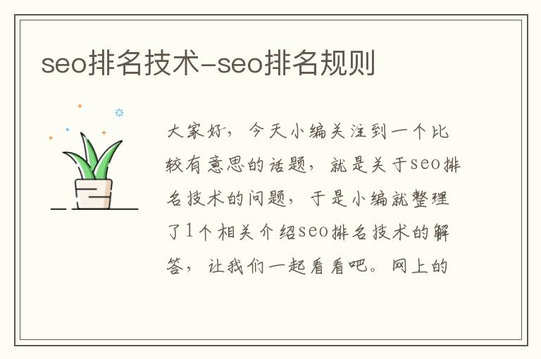 seo排名技术-seo排名规则