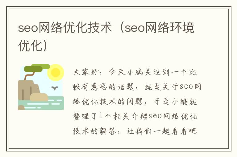 seo网络优化技术（seo网络环境优化）