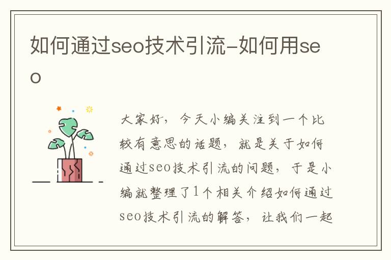 如何通过seo技术引流-如何用seo