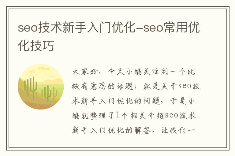 seo技术新手入门优化-seo常用优化技巧