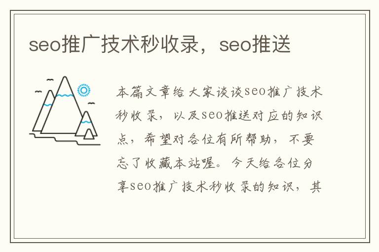 seo推广技术秒收录，seo推送