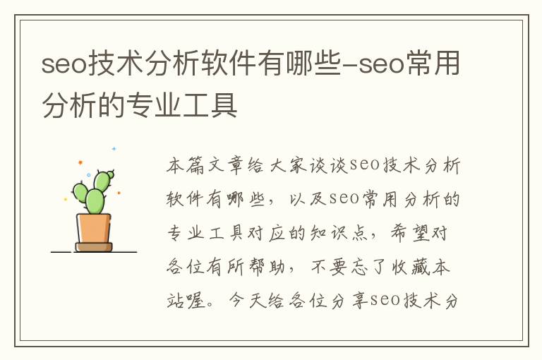 seo技术分析软件有哪些-seo常用分析的专业工具