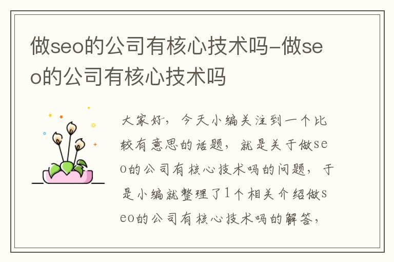 做seo的公司有核心技术吗-做seo的公司有核心技术吗