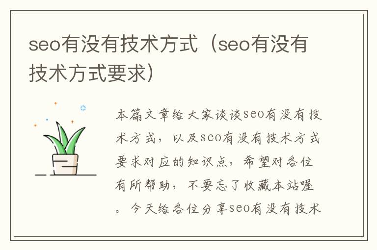 seo有没有技术方式（seo有没有技术方式要求）