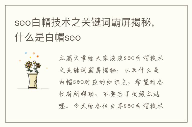 seo白帽技术之关键词霸屏揭秘，什么是白帽seo