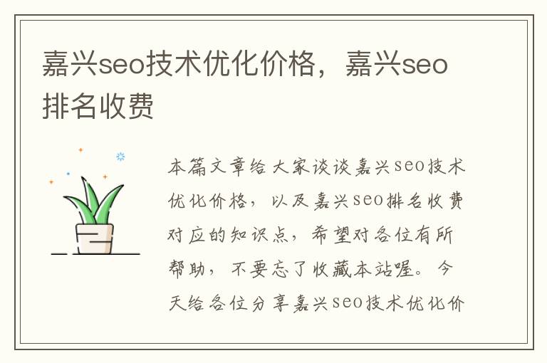 嘉兴seo技术优化价格，嘉兴seo排名收费