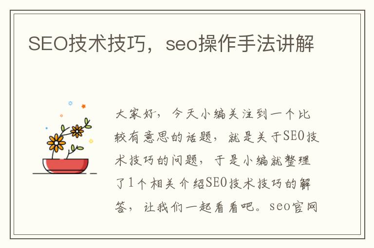 SEO技术技巧，seo操作手法讲解