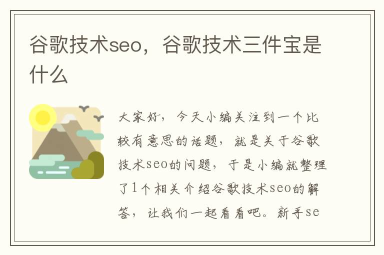 谷歌技术seo，谷歌技术三件宝是什么