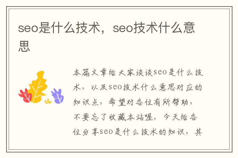 seo是什么技术，seo技术什么意思