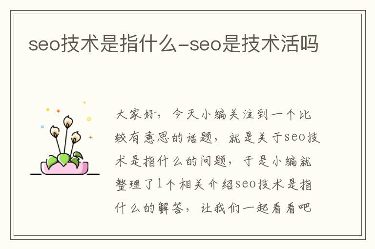 seo技术是指什么-seo是技术活吗