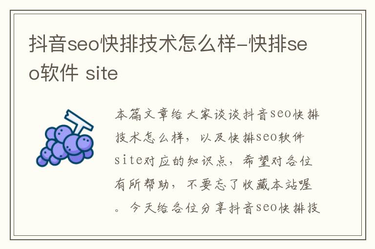 抖音seo快排技术怎么样-快排seo软件 site