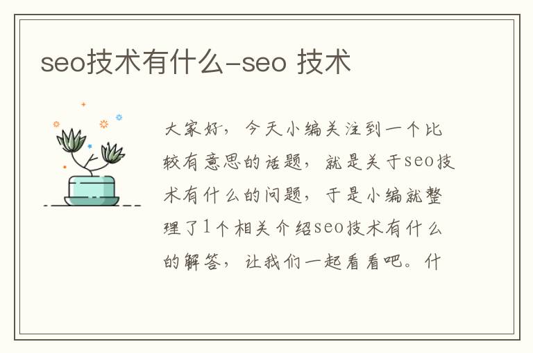 seo技术有什么-seo 技术