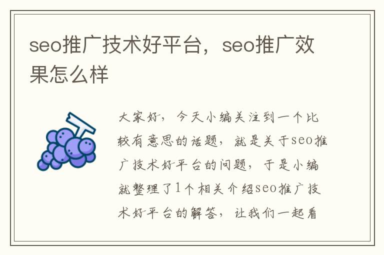 seo推广技术好平台，seo推广效果怎么样