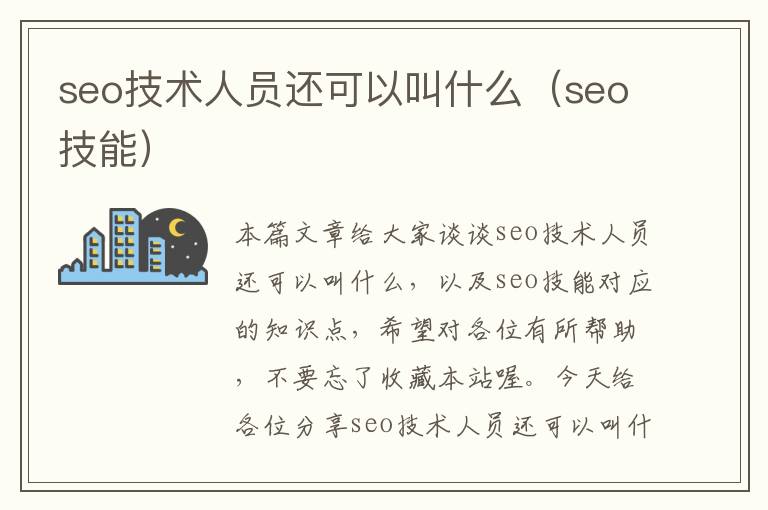 seo技术人员还可以叫什么（seo技能）