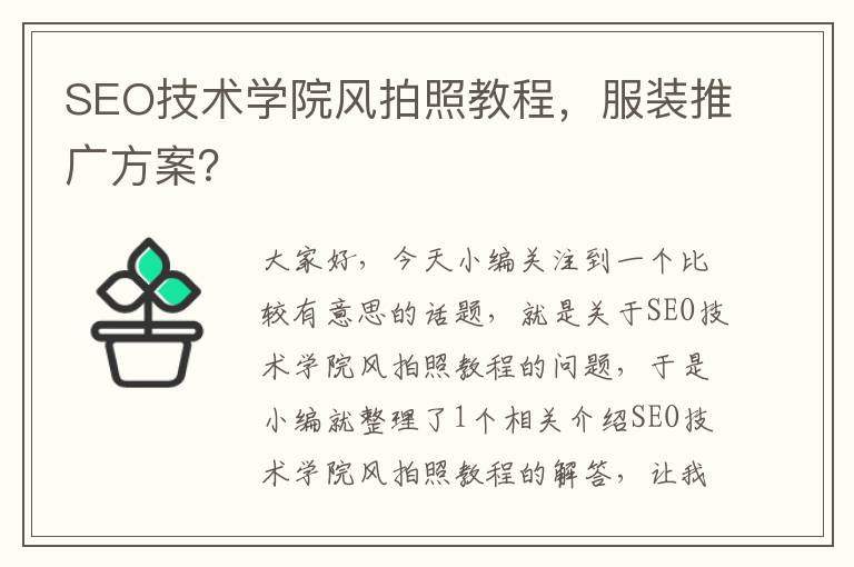 SEO技术学院风拍照教程，服装推广方案？