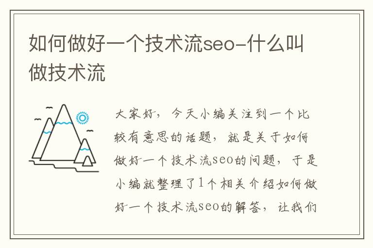 如何做好一个技术流seo-什么叫做技术流