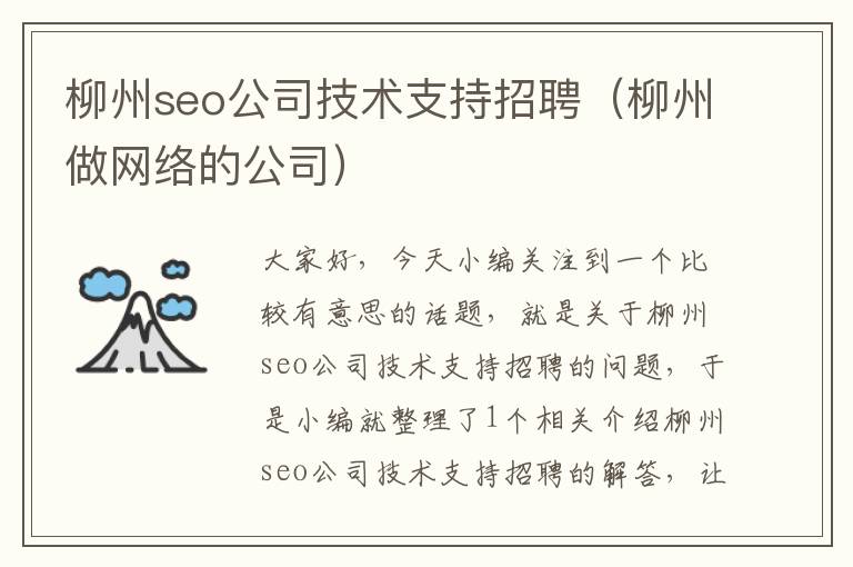 柳州seo公司技术支持招聘（柳州做网络的公司）