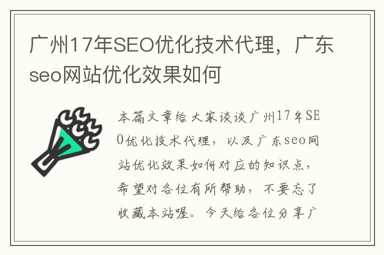 广州17年SEO优化技术代理，广东seo网站优化效果如何