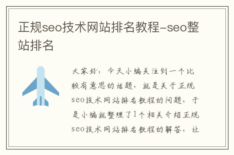 正规seo技术网站排名教程-seo整站排名