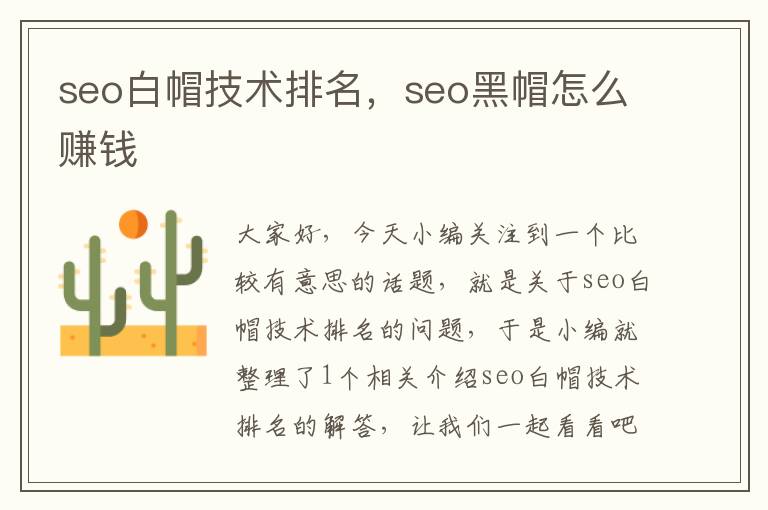 seo白帽技术排名，seo黑帽怎么赚钱