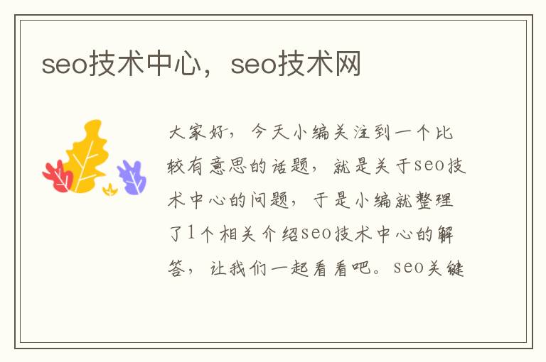 seo技术中心，seo技术网