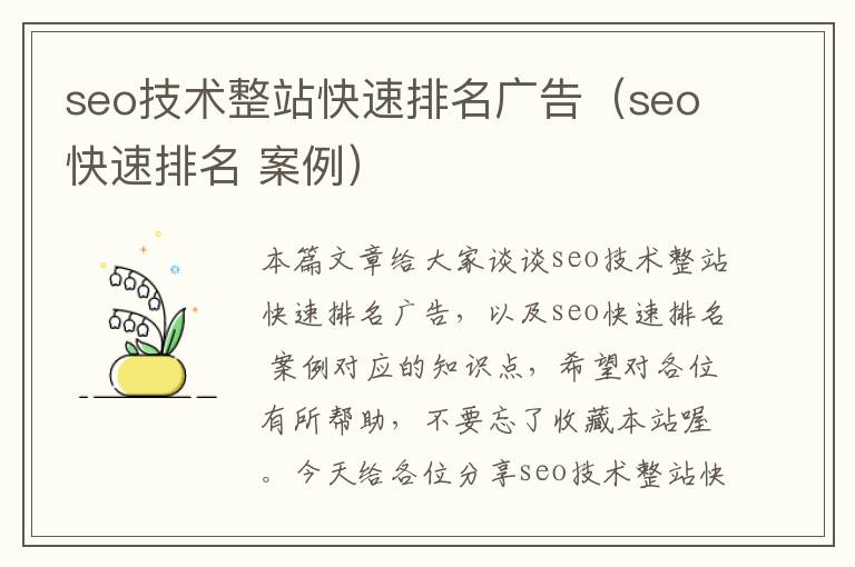 seo技术整站快速排名广告（seo快速排名 案例）